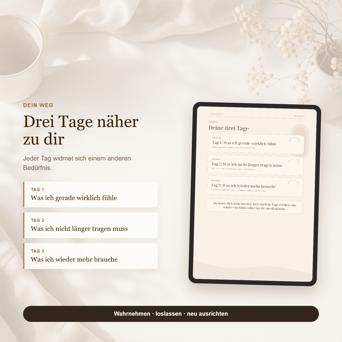 Drei Tage mit Schreibimpulsen für Selbstreflexion und innere Ruhe