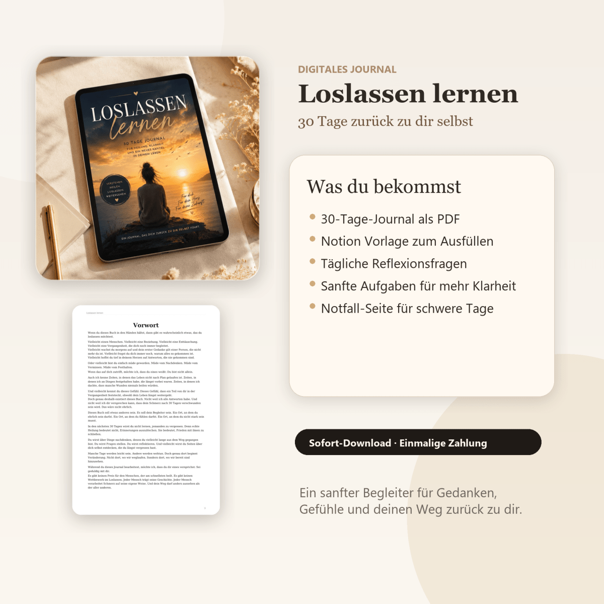 Inhalte des Journals für Loslassen, emotionale Klarheit und innere Ruhe